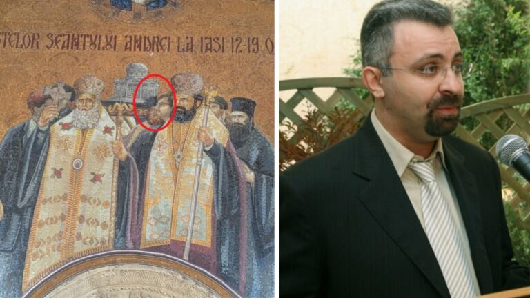 EXCLUSIV Cetățeanul de onoare al Iașului condamnat în Grecia pentru furtul a milioane de euro de la săraci apare lângă Patriarhul Daniel pe un mozaic din curtea Mitropoliei